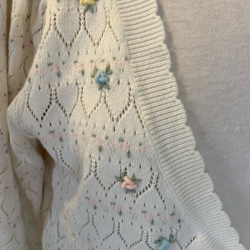 For Love And Lemons Cream Eyelet Knit Cardigan with Pastel Floral Embroidery - Picture 4 of 10